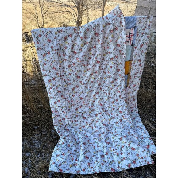 Vintage 50's Quilt From Mens Shirts Fabric Patchwork Tied 68x79" - Picture 6 of 16